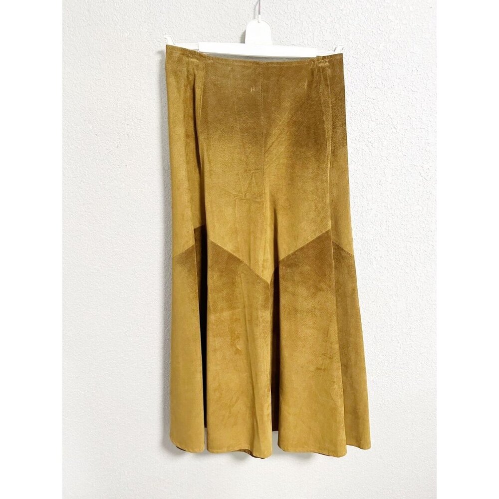 Double D Ranch Vintage Suede‎ Color Block Leather Skirt Maxi Cowgirl Large NWT